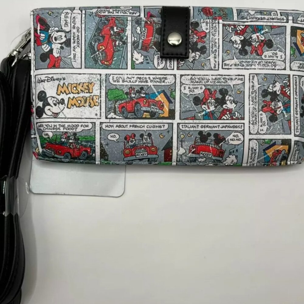Disney Mickey Minnie Small Crossbody Comic Print Wallet Clutch Purse Adjustable